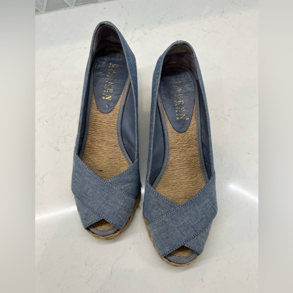 Ralph Lauren Cecilia Peep Toe Wedge Espadrilles Size 6B